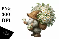 Detailed Gnome Carrying Jasmine Bouquet | Clipart Product Image 1