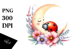 Vibrant Watercolor Ladybug Moon Flowers | Sublimation Product Image 1