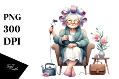 Colorful Lady on Chair | Hair Curlers Mug | Clipart Product Image 1