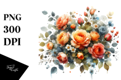 Colorful Orange Roses Watercolor PNG Product Image 1