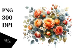 Colorful Orange Roses Watercolor PNG Product Image 1