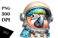 Cute Baby Macaw with Astronaut Helmet, PNG Product Image 1