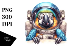 Cute Baby Macaw with Astronaut Helmet, PNG Product Image 1