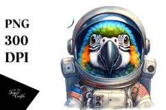 Cute Baby Macaw with Astronaut Helmet, PNG Product Image 1