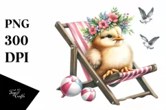 Young Chicken on Beach Chair | Watercolor Clipart Product Image 3