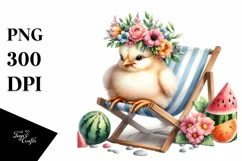 Young Chicken on Beach Chair | Watercolor Clipart Product Image 3