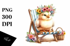 Young Chicken on Beach Chair | Watercolor Clipart Product Image 3