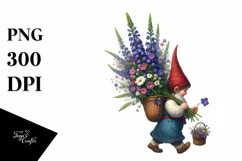 Gnome with Lobelia Bouquet Digital Art Clipart Product Image 3