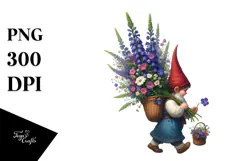 Gnome with Lobelia Bouquet Digital Art Clipart Product Image 1