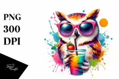 Owl Drinking Colorful Drink | Sublimation | Clipart Product Image 1