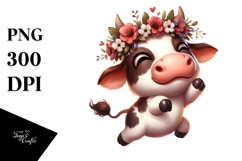 Cartoony Jumping Cow with Flower Crown PNG Product Image 1