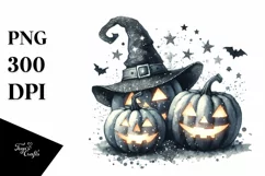 Retro Halloween Jack-o'-lantern PNG with Glitter Product Image 3