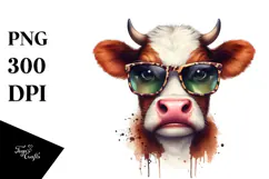 Funny Cow with Sunglasses, Transparent PNG Product Image 1