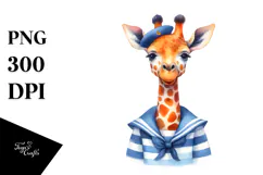 Vibrant Watercolor Giraffe Sailor | Sublimation Clipart Product Image 1