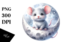 Cute Baby Mouse on Moon PNG Product Image 1