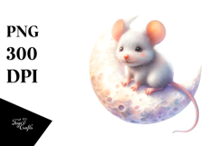 Cute Baby Mouse on Moon PNG Product Image 1