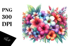 Colorful Hawaiian Flowers, White Background PNG Product Image 1