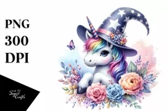 colorful Unicorn Wearing Wizard Hat PNG Product Image 1