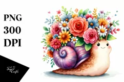 Cartoon-Style Snail with Vibrant Flower Crown Graphic Product Image 1