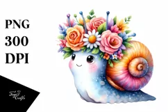 Cartoon-Style Snail with Vibrant Floral Crown Drawing Product Image 1