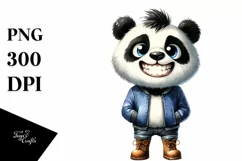 Watercolor Panda Big Eyes Standing Up | Clipart Product Image 1