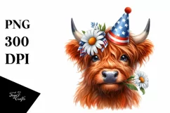 Highland Cow Portrait with Party Hat and Daisy Product Image 3