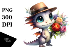 Baby Dragon with Flower Bouquet Clipart Product Image 1