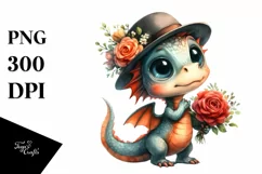 Baby Dragon with Flower Bouquet Clipart Product Image 1