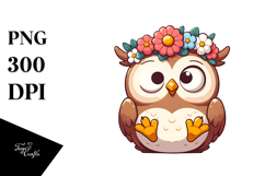 Silly Cartoon Owl with Flower Crown, PNG Product Image 1