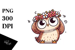 Silly Cartoon Owl with Flower Crown, PNG Product Image 1