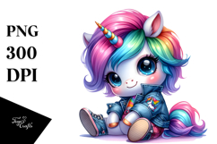 Watercolor Vibrant Drawing of a Cute Baby Unicorn Sitting, Product Image 1