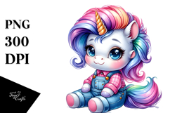 Watercolor Vibrant Drawing of a Cute Baby Unicorn Sitting, Product Image 1