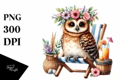 Young Owl on Beach Chair | Watercolor Clipart Product Image 3