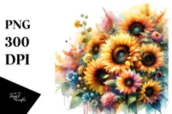 Watercolor with Sunflowers, Transparent PNG Product Image 1
