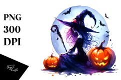 Vibrant Witch for Halloween with Pumpkin PNG Product Image 1