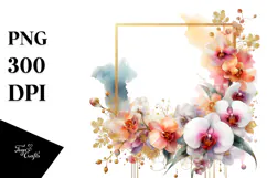 Abstract Vibrant Watercolor Frame Gold Foil Clipart Product Image 1