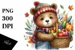 Colorful Baby Bear with Vegetable Basket Clipart Product Image 1