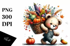 Colorful Baby Bear with Vegetable Basket Clipart Product Image 1