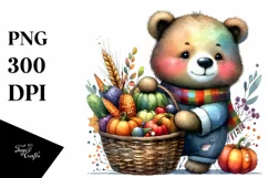 Colorful Baby Bear with Vegetable Basket Clipart Product Image 3