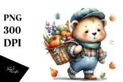 Colorful Baby Bear with Vegetable Basket Clipart Product Image 3