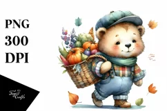 Colorful Baby Bear with Vegetable Basket Clipart Product Image 3