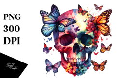 Colorful Skull, Butterfly Silhouettes PNG Product Image 1