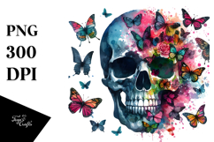 Colorful Skull, Butterfly Silhouettes PNG Product Image 1