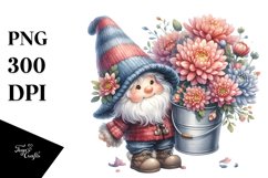 Cute Gnome with Chrysanthemum Frame PNG Product Image 1