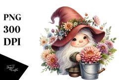 Cute GNOME with Chrysanthemum PNG Product Image 1