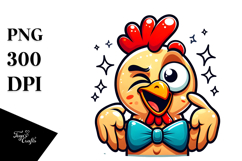 Goofy Cartoon Chicken with Bow Tie, Transparent PNG Product Image 1