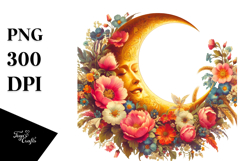 Vintage Postcard with Half Moon and Flowers, Transparent PNG Product Image 1