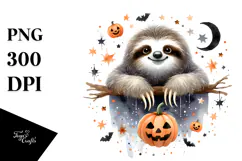 Watercolor Sloth Halloween Design, PNG Product Image 1