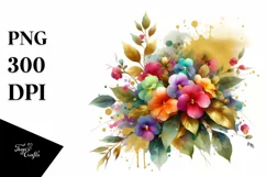 Watercolor Abstract Vibrant Bouquet Clipart Product Image 1