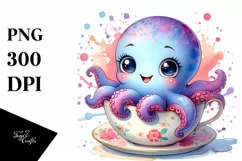 Colorful Baby Octopus in Tea Cup, Transparent PNG Product Image 1